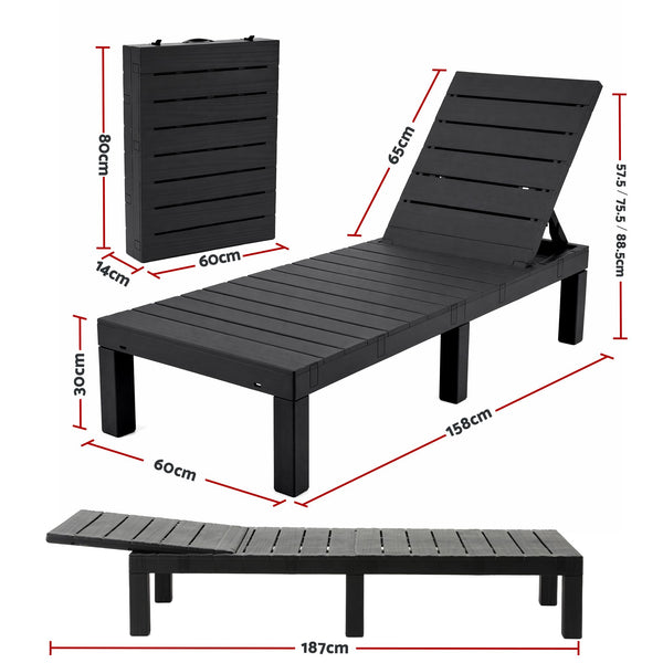 Gardeon Sun Lounge Outdoor Folding Recliner Patio Pool Beach Chair Slatted Black Devanti