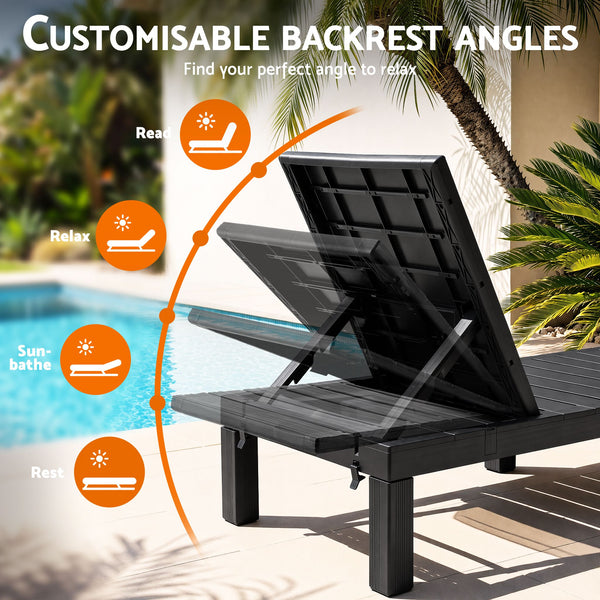 Gardeon Sun Lounge Outdoor Folding Recliner Patio Pool Beach Chair Slatted Black Devanti