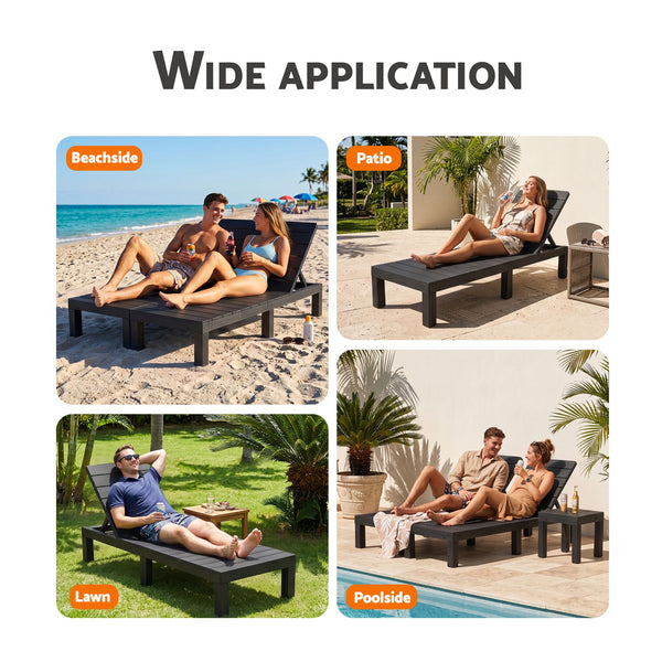 Gardeon Sun Lounge Outdoor Folding Recliner Patio Pool Beach Chair Slatted Black Devanti