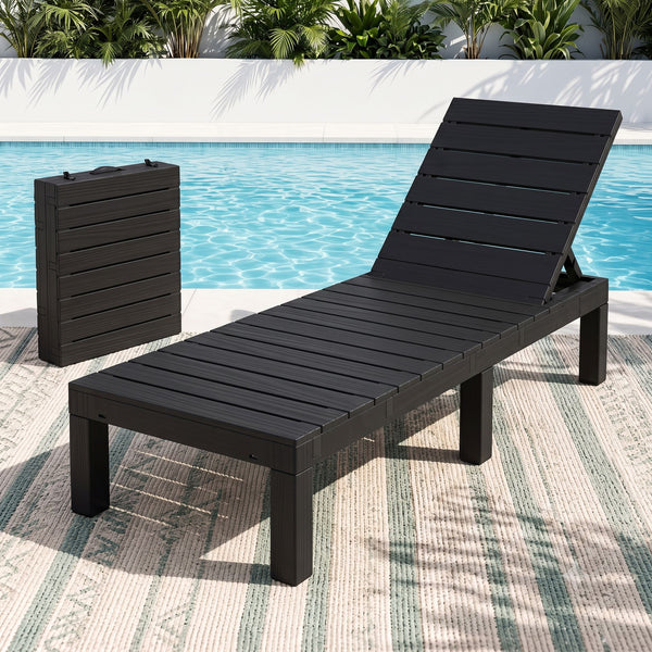 Gardeon Sun Lounge Outdoor Folding Recliner Patio Pool Beach Chair Slatted Black Devanti