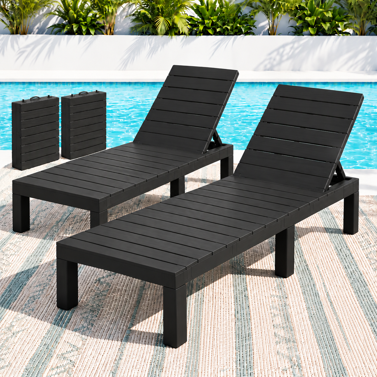 Gardeon 2X Foldable Sun Lounges Outdoor Recliner Patio Beach Chair Slatted Black Awezingly