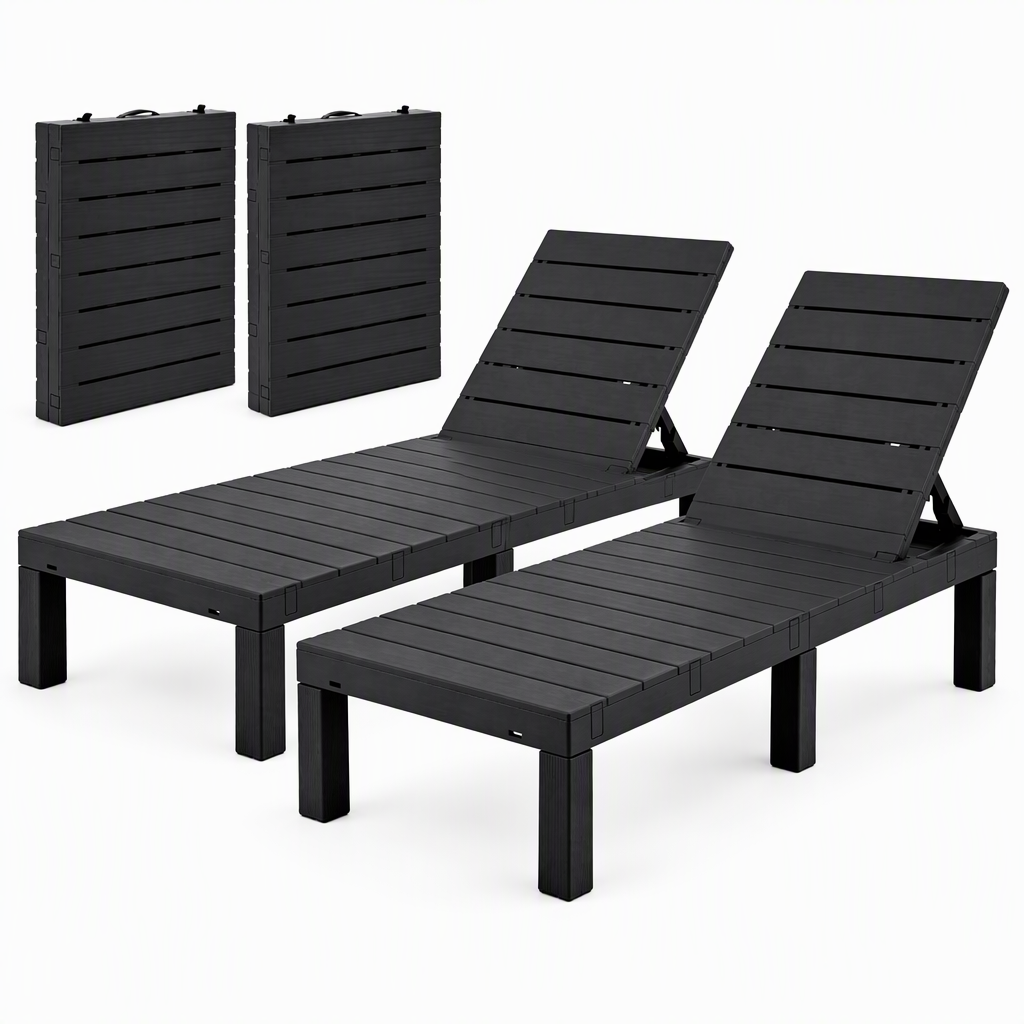 Gardeon 2X Foldable Sun Lounges Outdoor Recliner Patio Beach Chair Slatted Black Awezingly