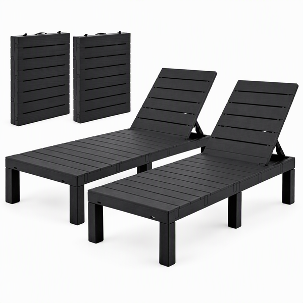 Gardeon 2X Foldable Sun Lounges Outdoor Recliner Patio Beach Chair Slatted Black Awezingly