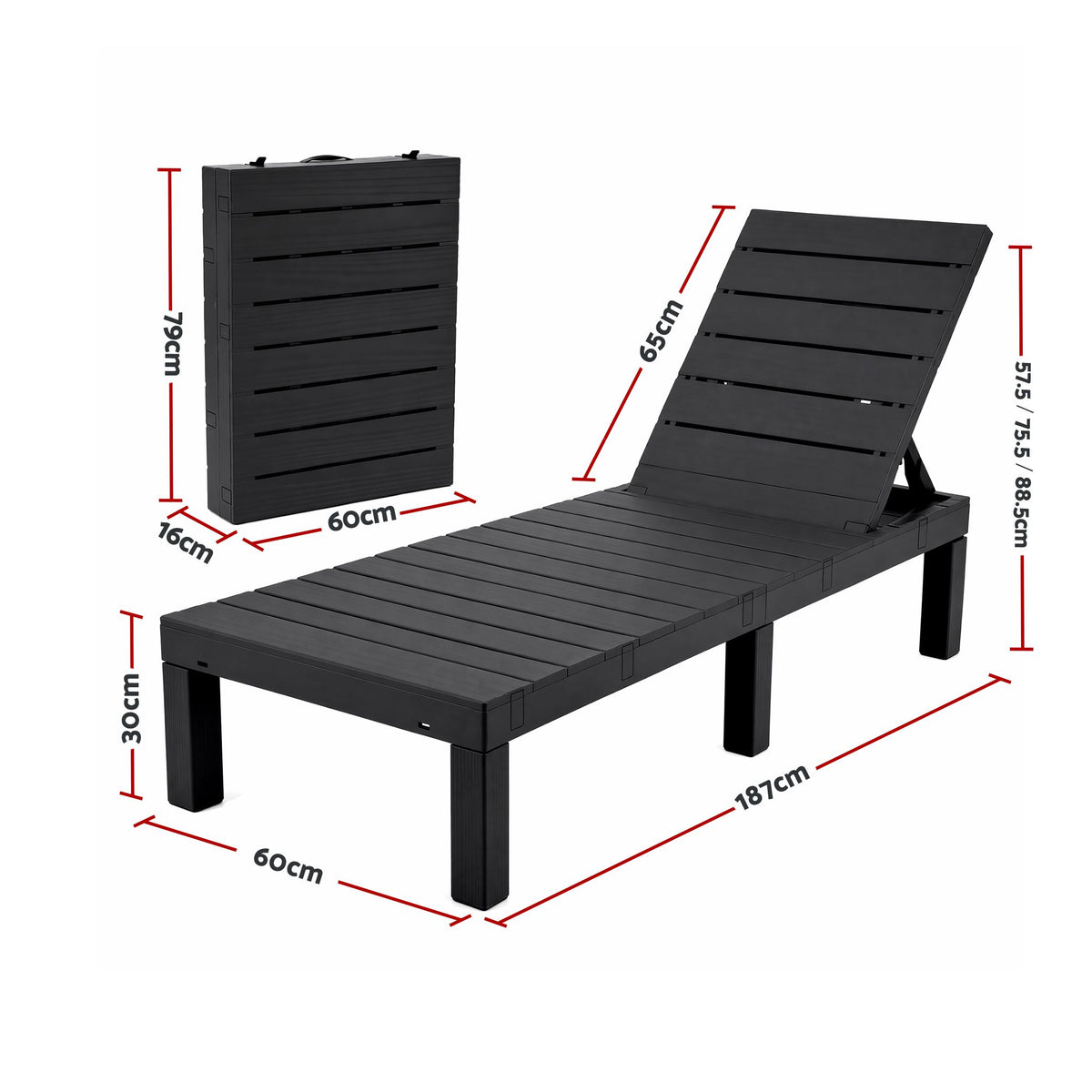 Gardeon 2X Foldable Sun Lounges Outdoor Recliner Patio Beach Chair Slatted Black Awezingly