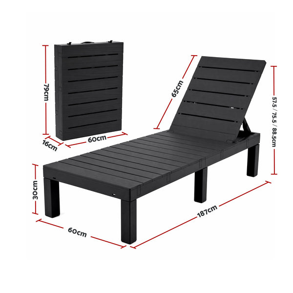 Gardeon 2X Foldable Sun Lounges Outdoor Recliner Patio Beach Chair Slatted Black Awezingly