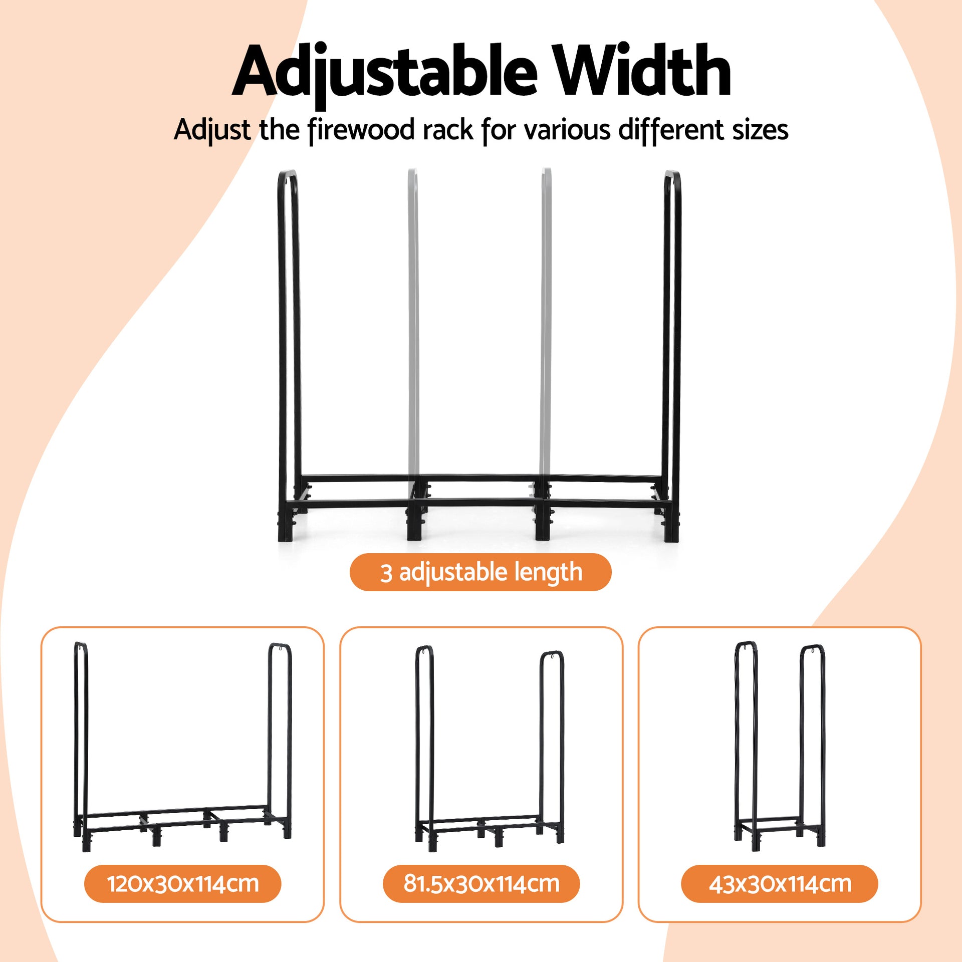 Gardeon Firewood Rack 120cm Wood Rack 3 Sizes Firewood Storage with Tools Black Gardeon