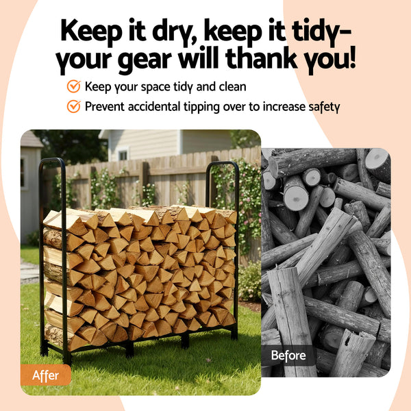 Gardeon Firewood Rack 120cm Wood Rack 3 Sizes Firewood Storage with Tools Black Gardeon