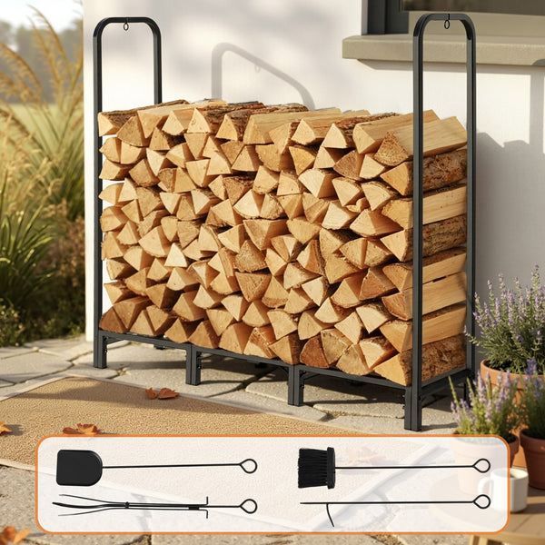 Gardeon Firewood Rack 120cm Wood Rack 3 Sizes Firewood Storage with Tools Black Gardeon