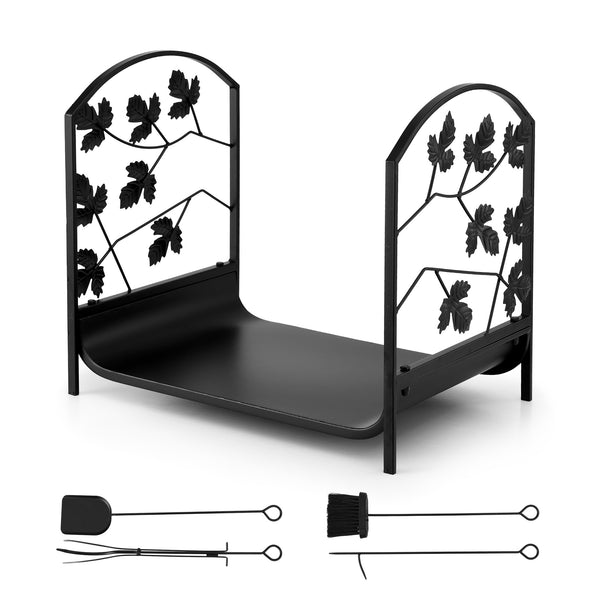 Gardeon Firewood Rack 48cm Wood Rack Firewood Storage Indoor Outdoor Black Gardeon