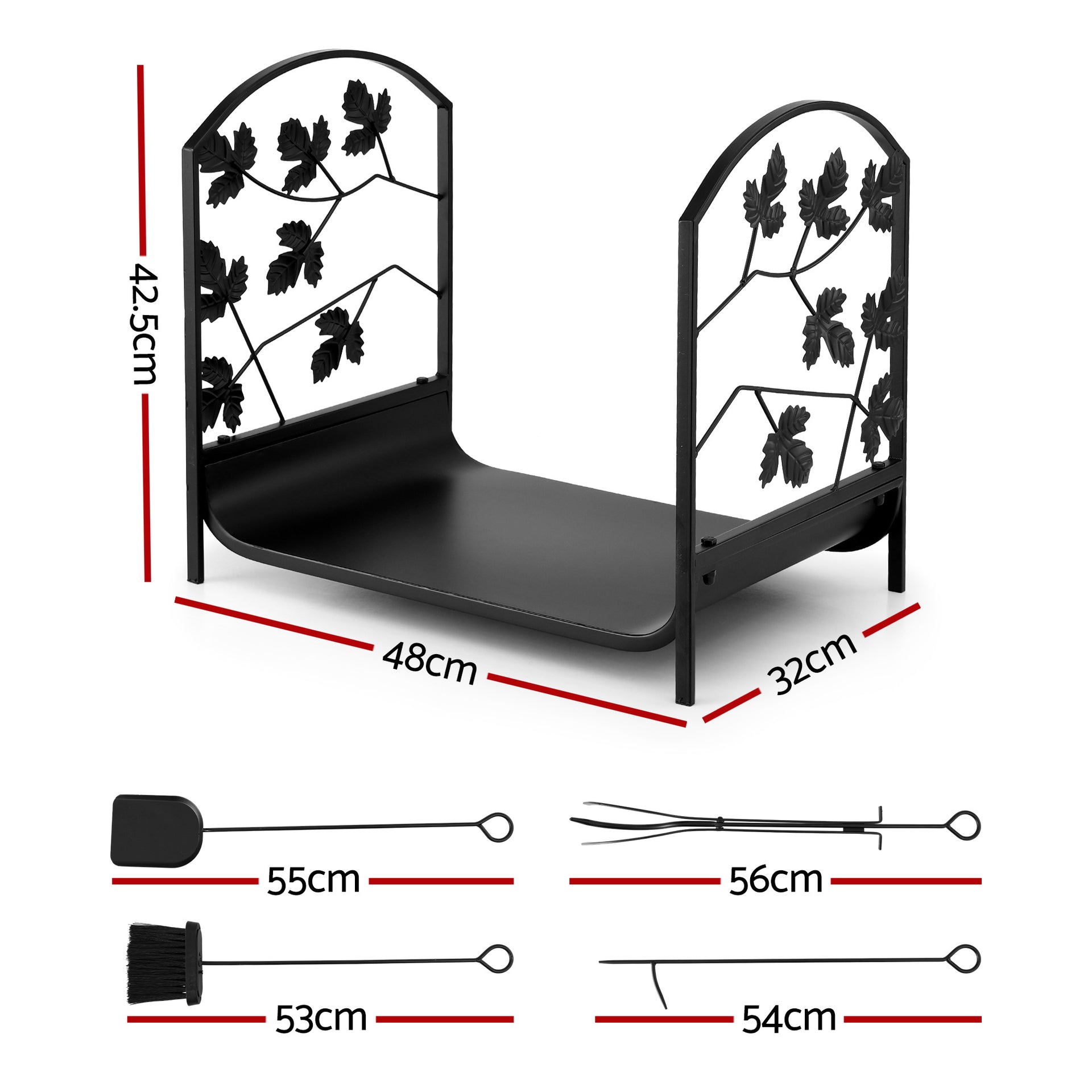 Gardeon Firewood Rack 48cm Wood Rack Firewood Storage Indoor Outdoor Black Gardeon