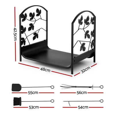 Gardeon Firewood Rack 48cm Wood Rack Firewood Storage Indoor Outdoor Black