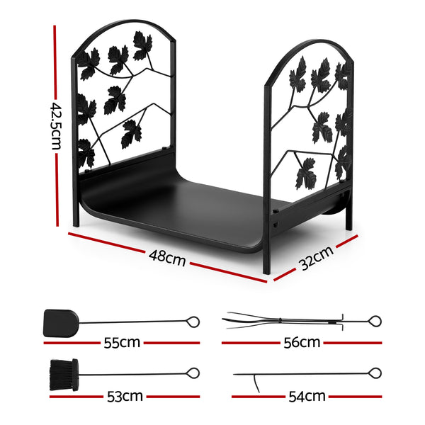 Gardeon Firewood Rack 48cm Wood Rack Firewood Storage Indoor Outdoor Black Gardeon
