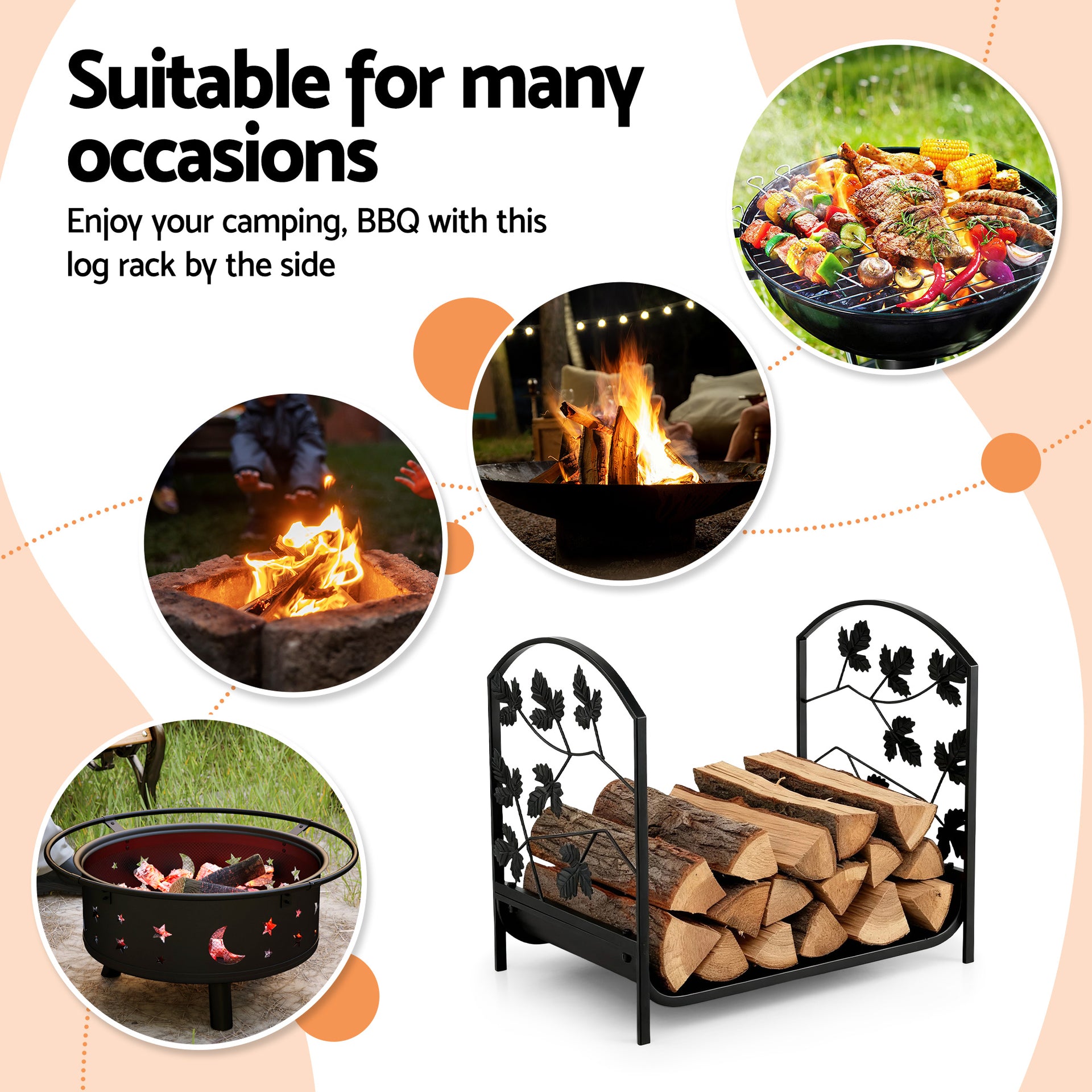 Gardeon Firewood Rack 48cm Wood Rack Firewood Storage Indoor Outdoor Black Gardeon