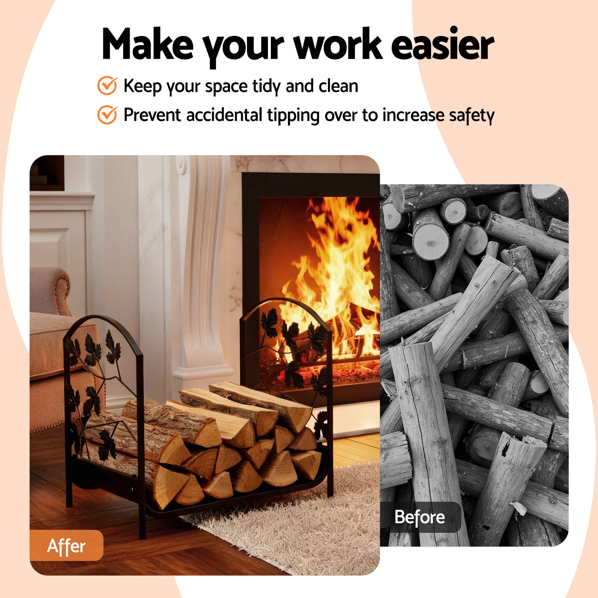 Gardeon Firewood Rack 48cm Wood Rack Firewood Storage Indoor Outdoor Black Gardeon