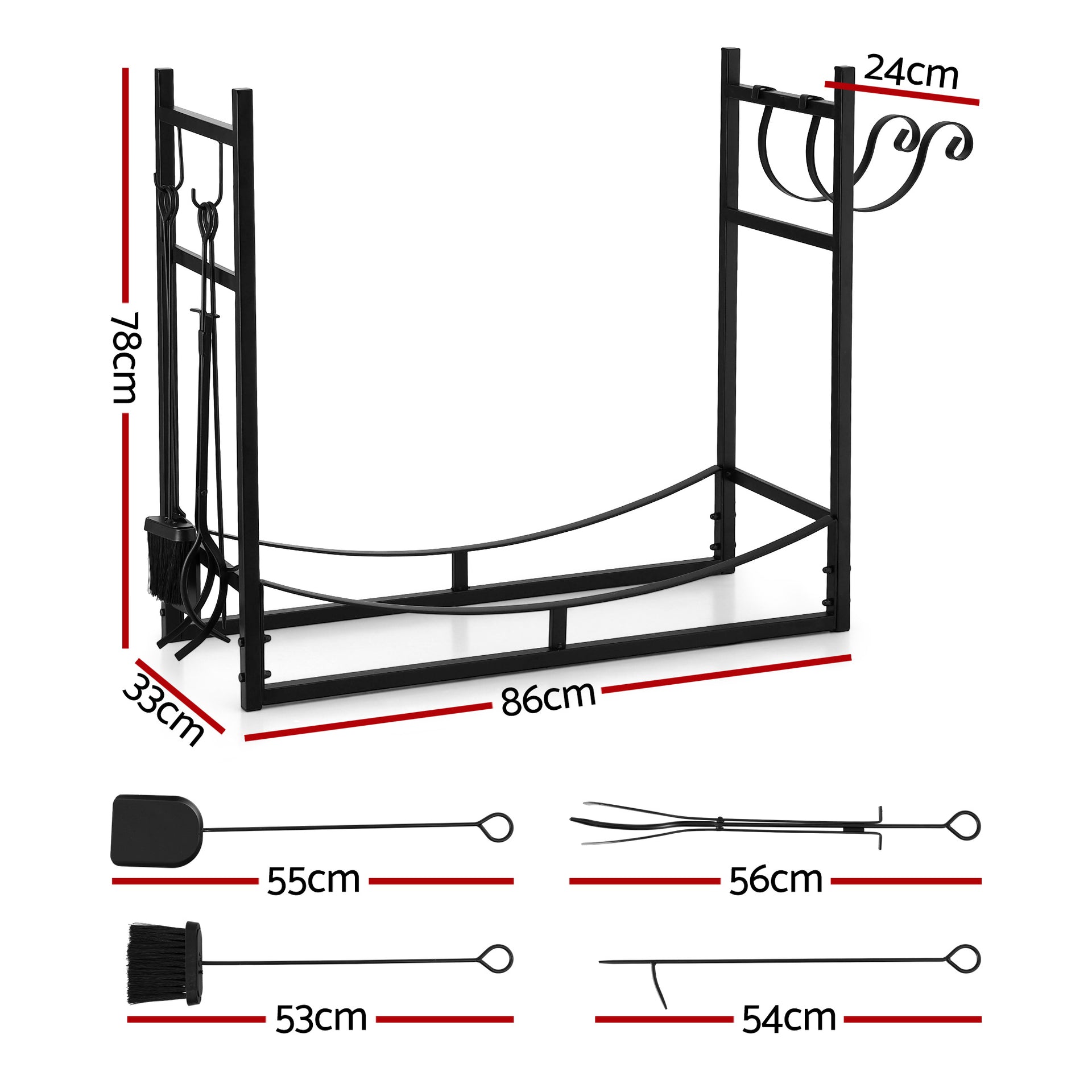 Gardeon Firewood Rack 84cm Wood Rack Firewood Storage Indoor Outdoor Black Gardeon