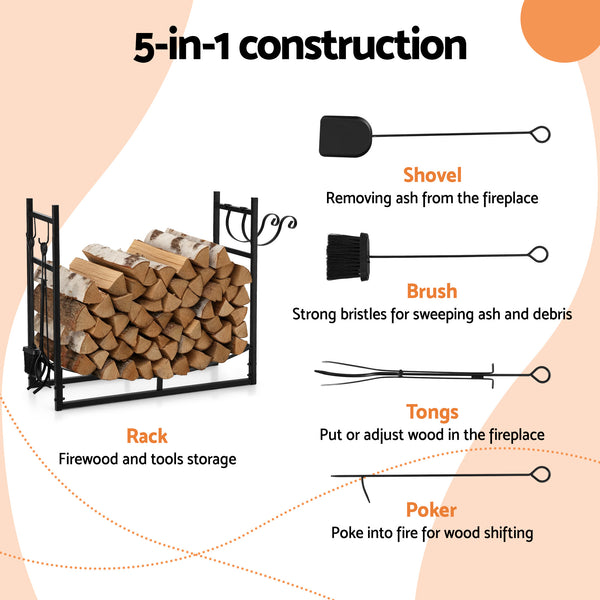 Gardeon Firewood Rack 84cm Wood Rack Firewood Storage Indoor Outdoor Black Gardeon