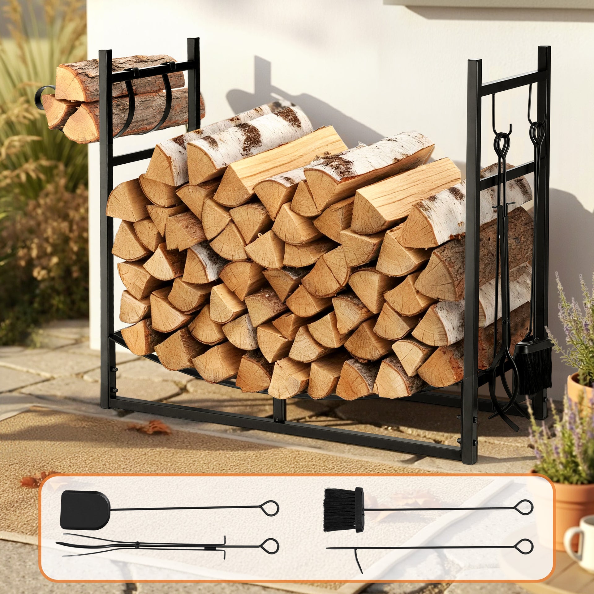 Gardeon Firewood Rack 84cm Wood Rack Firewood Storage Indoor Outdoor Black Gardeon