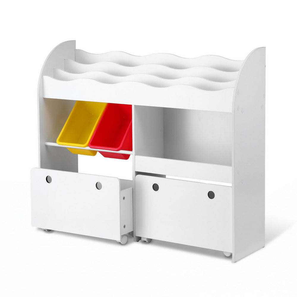 Keezi 3 Tiers Kids Bookshelf Storage Children Bookcase Toy Box Organiser Display White Keezi