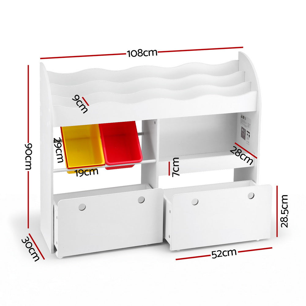 Keezi 3 Tiers Kids Bookshelf Storage Children Bookcase Toy Box Organiser Display White Keezi