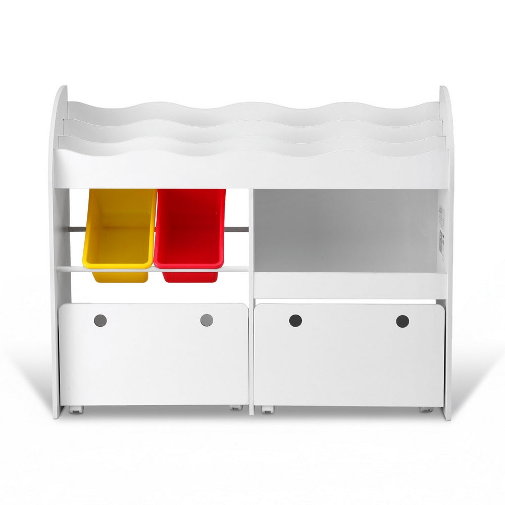 Keezi 3 Tiers Kids Bookshelf Storage Children Bookcase Toy Box Organiser Display White Keezi