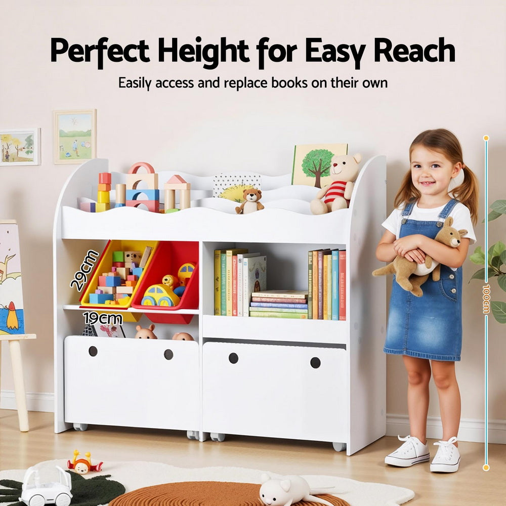 Keezi 3 Tiers Kids Bookshelf Storage Children Bookcase Toy Box Organiser Display White Keezi