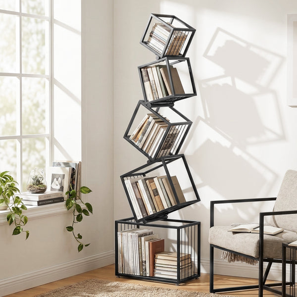 Artiss 5-Tier Bookshelf Metal Geometric Display Shelf Storage Organizer Black Awezingly