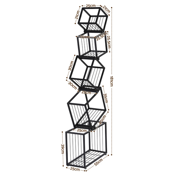 Artiss 5-Tier Bookshelf Metal Geometric Display Shelf Storage Organizer Black Awezingly