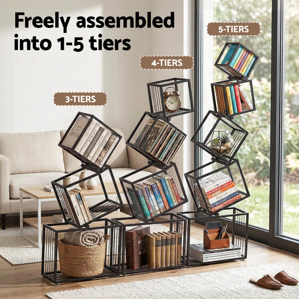 Artiss 5-Tier Bookshelf Metal Geometric Display Shelf Storage Organizer Black Awezingly