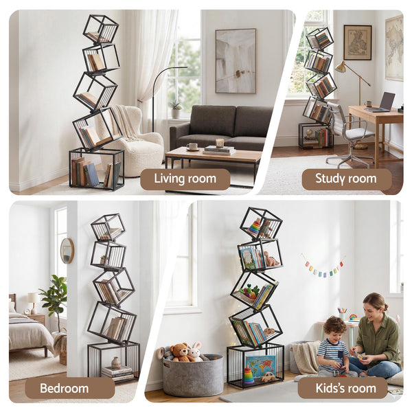 Artiss 5-Tier Bookshelf Metal Geometric Display Shelf Storage Organizer Black Awezingly