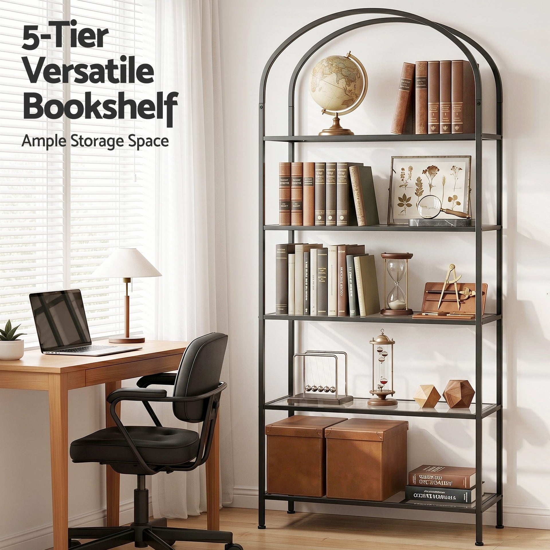 Artiss 5 Tiers Bookshelf Industrial Etagere Bookcase Display Shelf Black Awezingly