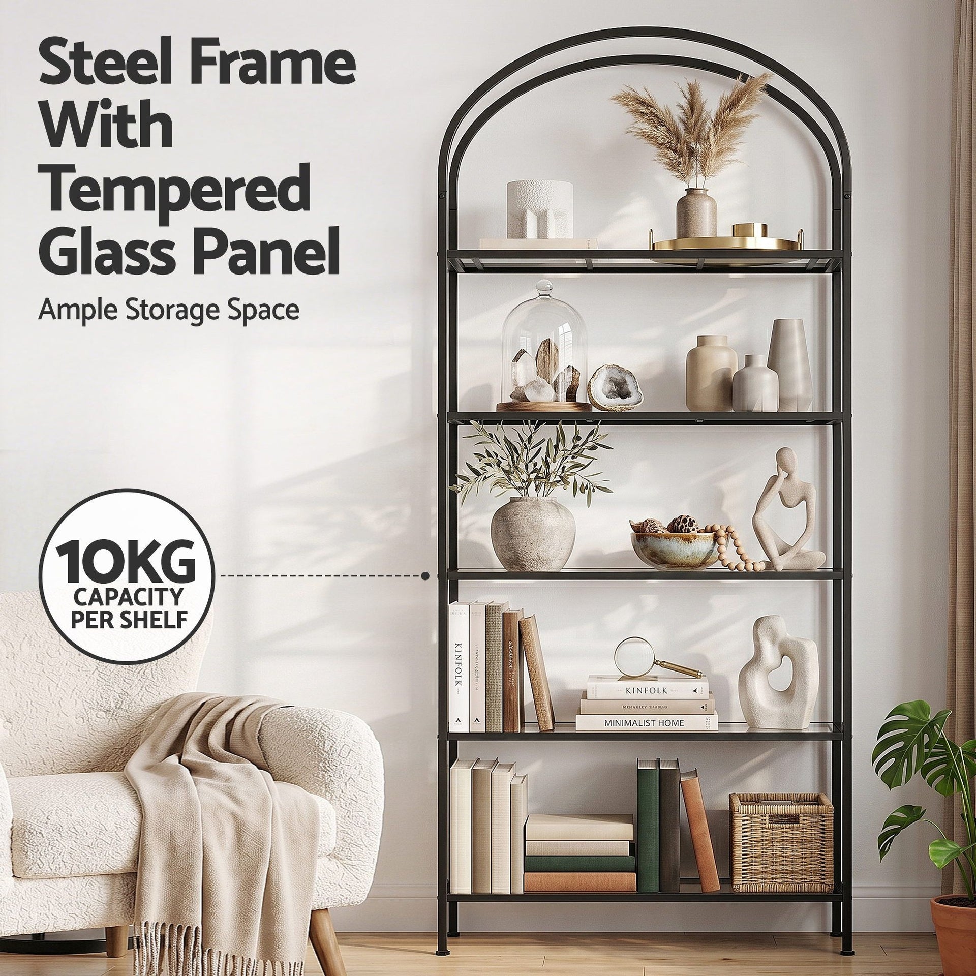 Artiss 5 Tiers Bookshelf Industrial Etagere Bookcase Display Shelf Black Awezingly