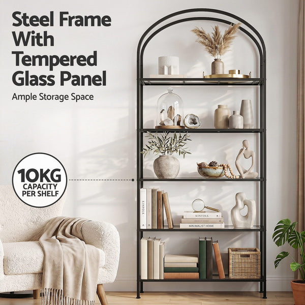 Artiss 5 Tiers Bookshelf Industrial Etagere Bookcase Display Shelf Black Awezingly