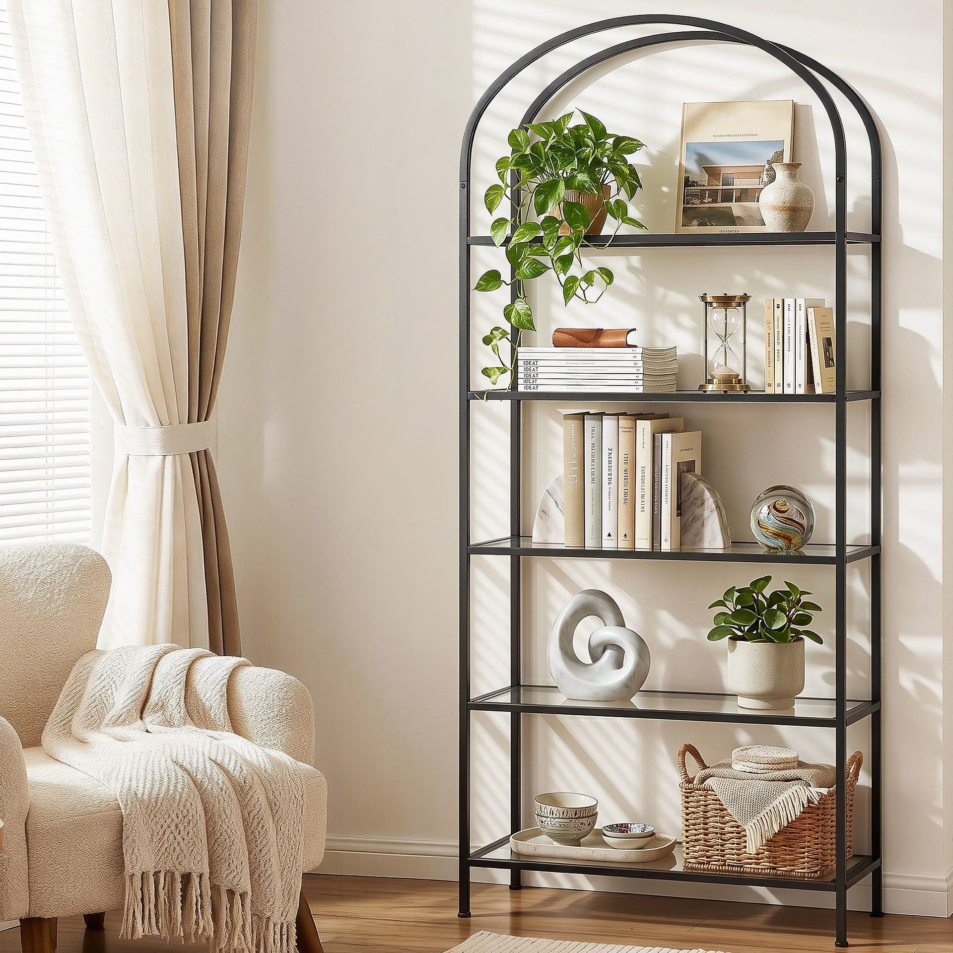 Artiss 5 Tiers Bookshelf Industrial Etagere Bookcase Display Shelf Black Awezingly