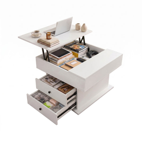 Artiss Lift Top Coffee Table Centre Table with Rotating Top Hidden Storage White Awezingly