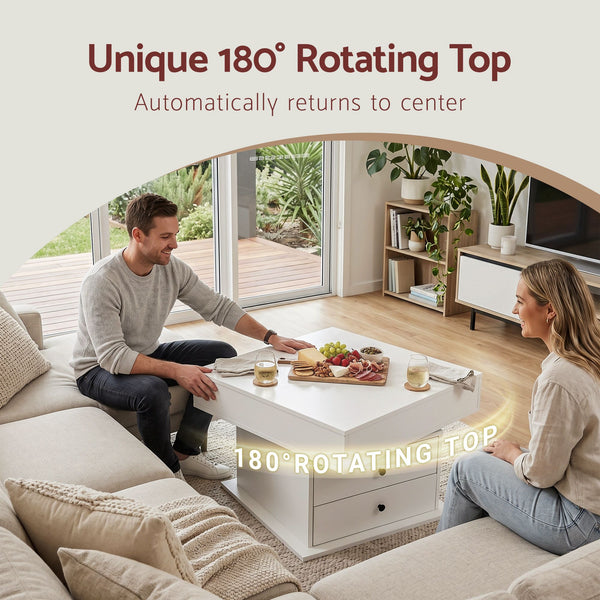 Artiss Lift Top Coffee Table Centre Table with Rotating Top Hidden Storage White Awezingly