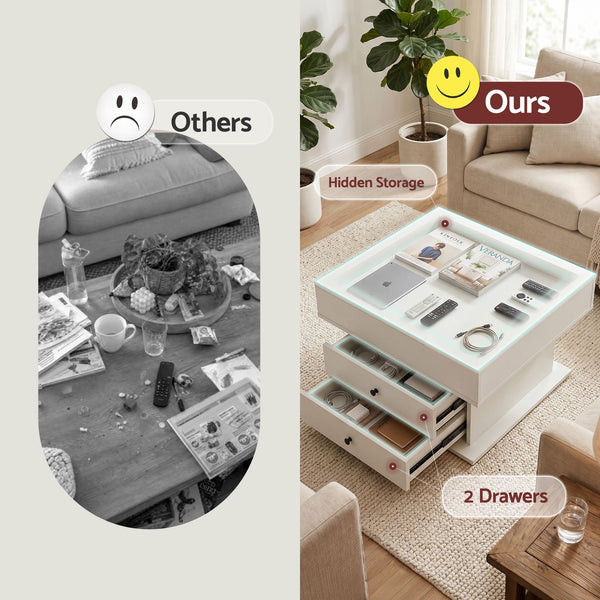 Artiss Lift Top Coffee Table Centre Table with Rotating Top Hidden Storage White Awezingly