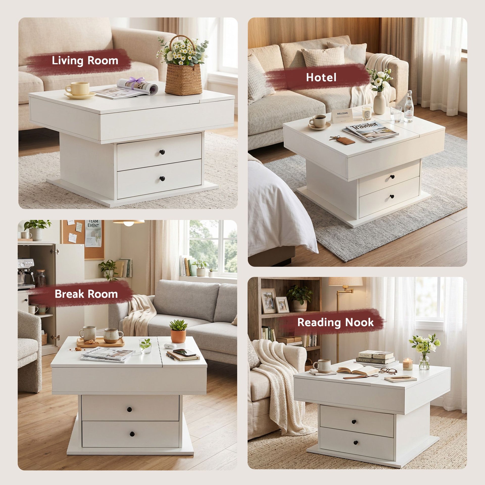 Artiss Lift Top Coffee Table Centre Table with Rotating Top Hidden Storage White Awezingly