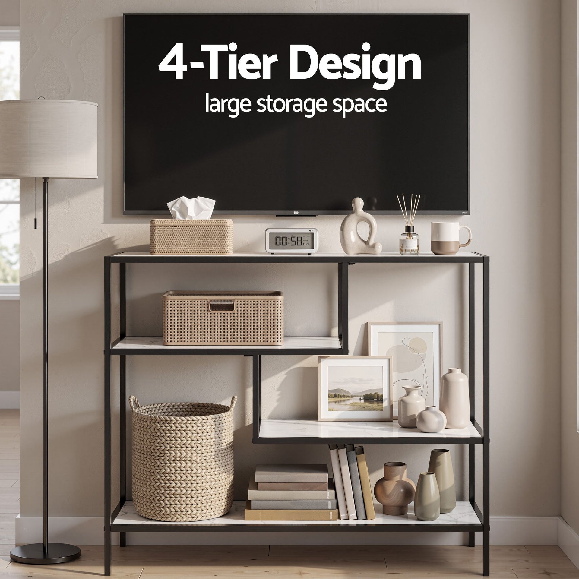 Artiss Console Table Entryway Hallway Marble Effect 4-Tier Storage Shelves White Awezingly