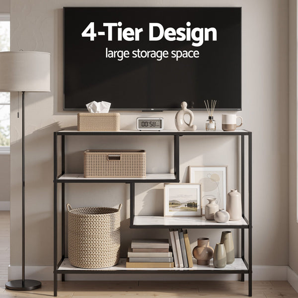 Artiss Console Table Entryway Hallway Marble Effect 4-Tier Storage Shelves White Awezingly