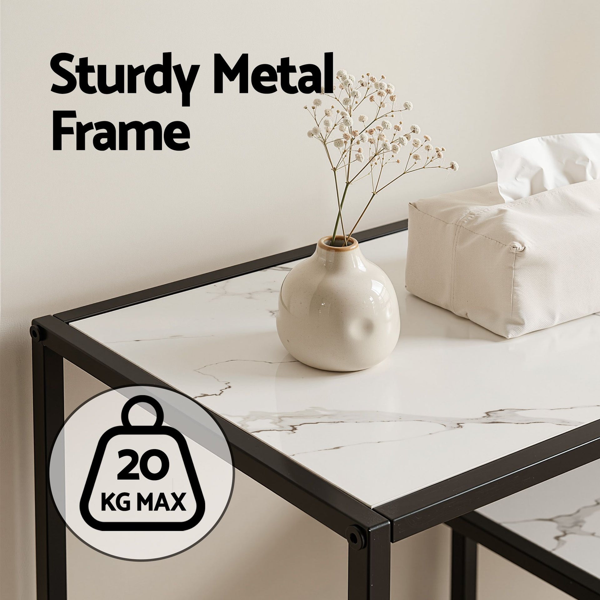 Artiss Console Table Entryway Hallway Marble Effect 4-Tier Storage Shelves White Awezingly