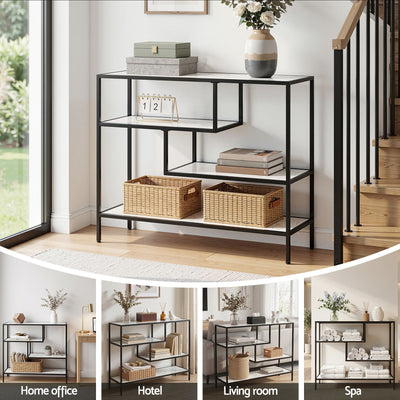 Artiss Console Table Entryway Hallway Marble Effect 4-Tier Storage Shelves White