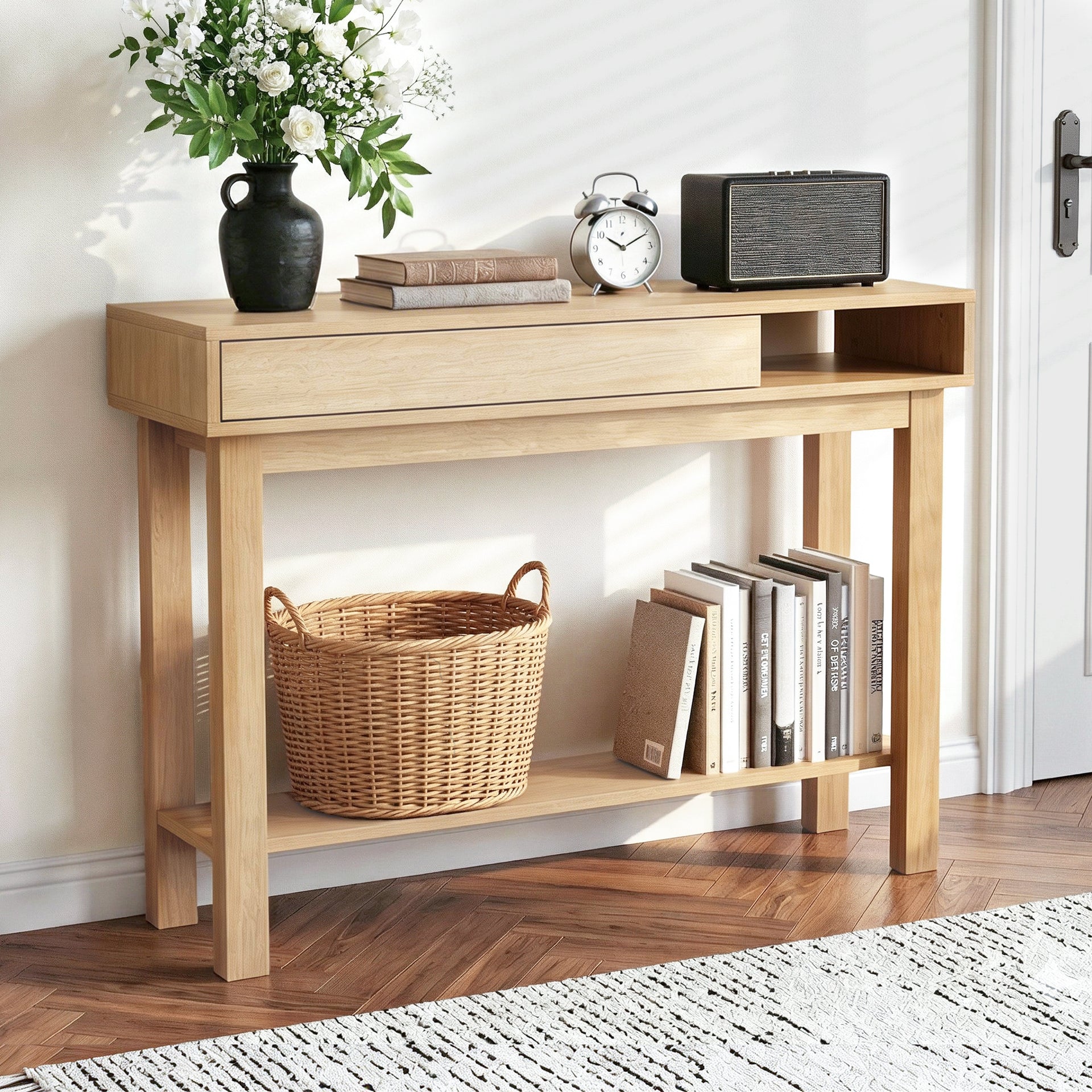 Artiss Console Table Entryway Hallway Sofa Side Table Drawer Shelf 100CM Wood Awezingly