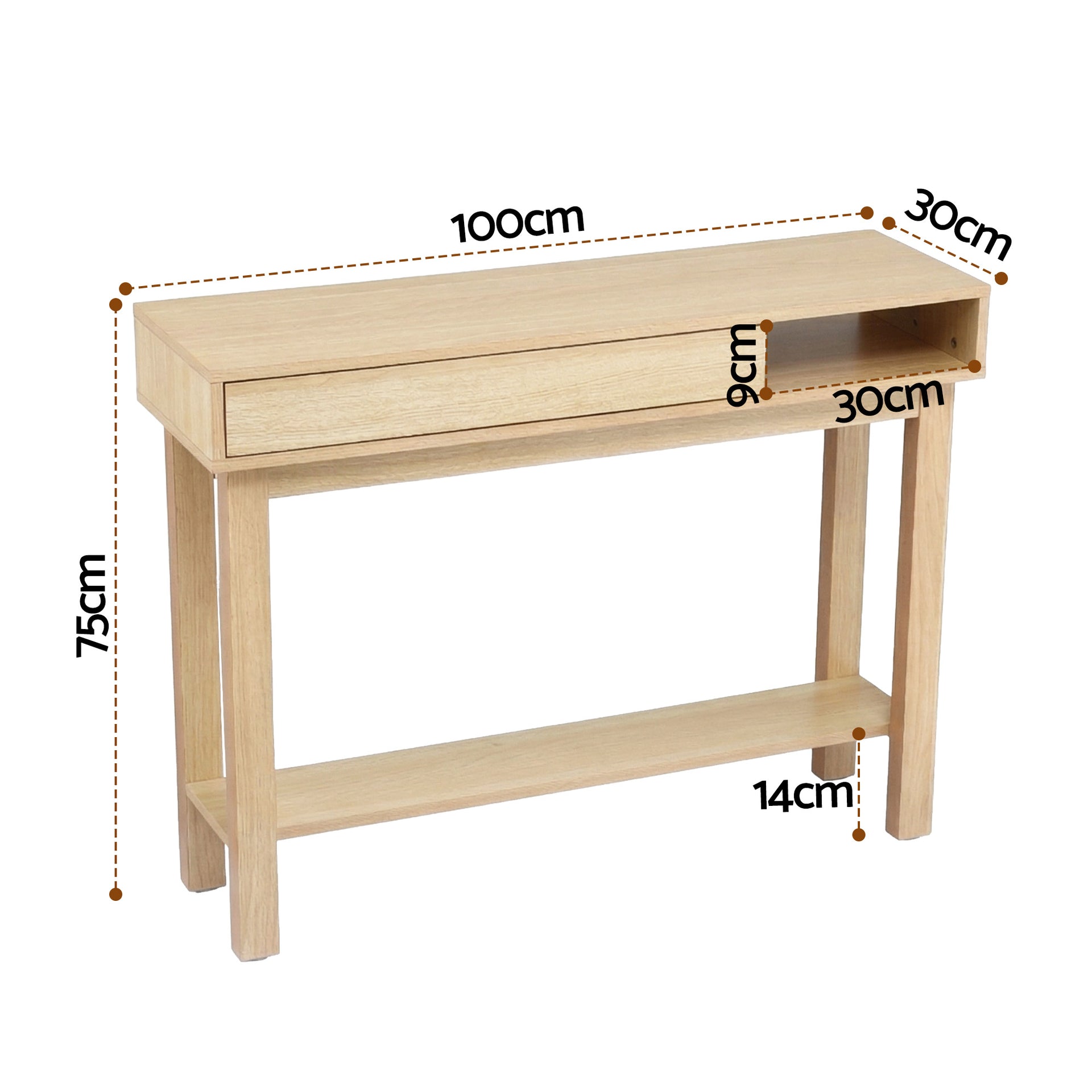 Artiss Console Table Entryway Hallway Sofa Side Table Drawer Shelf 100CM Wood Awezingly