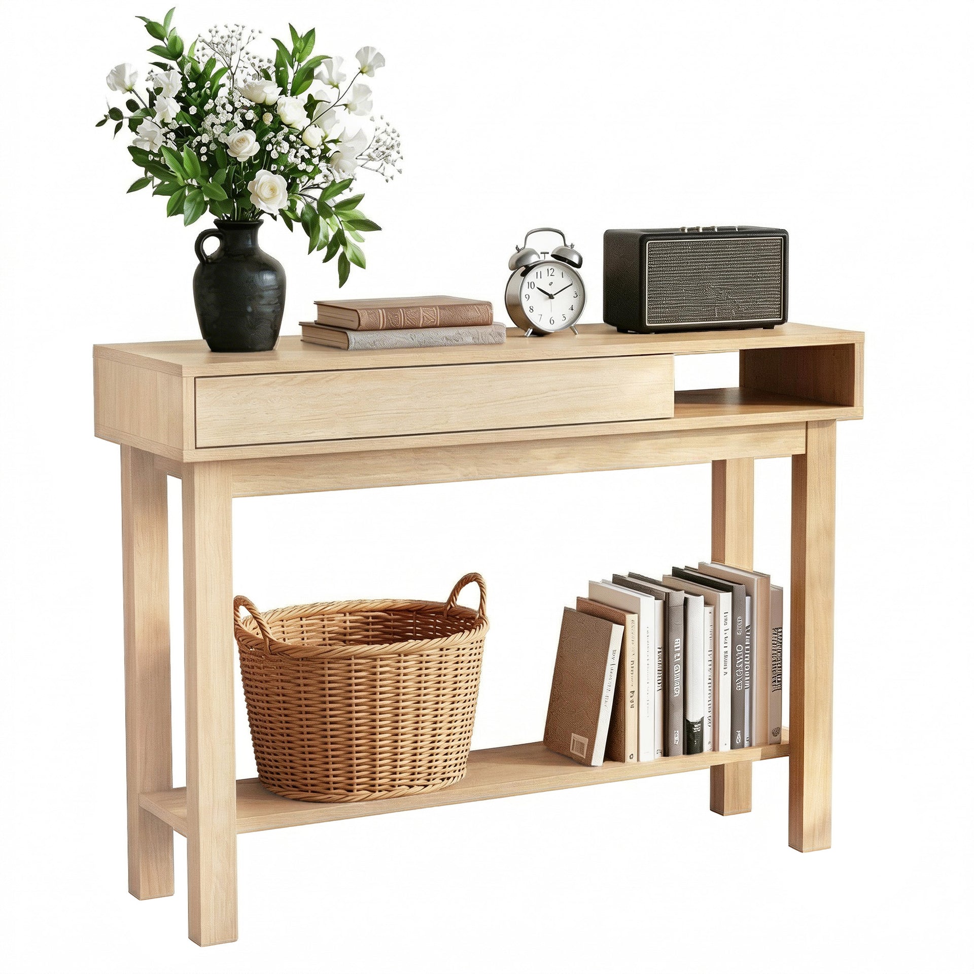 Artiss Console Table Entryway Hallway Sofa Side Table Drawer Shelf 100CM Wood Awezingly