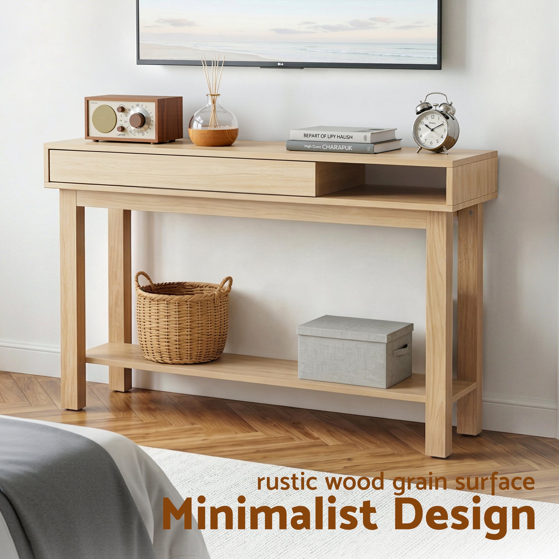 Artiss Console Table Entryway Hallway Sofa Side Table Drawer Shelf 100CM Wood Awezingly