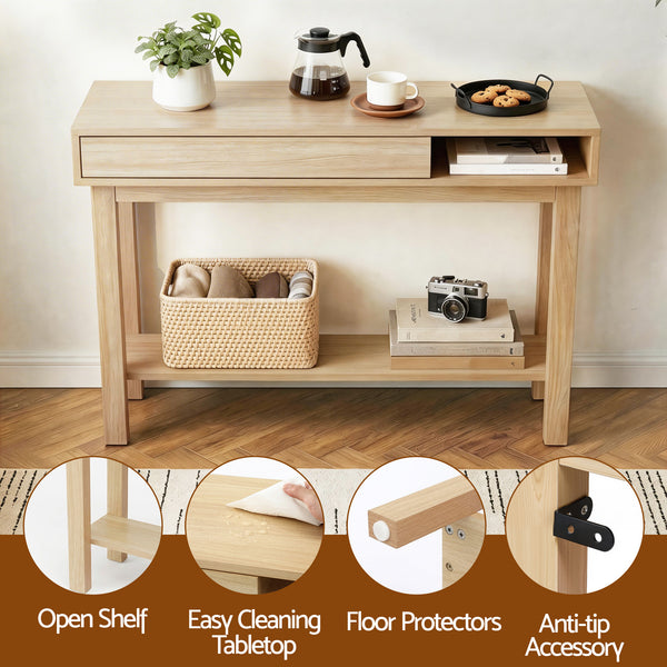 Artiss Console Table Entryway Hallway Sofa Side Table Drawer Shelf 100CM Wood Awezingly