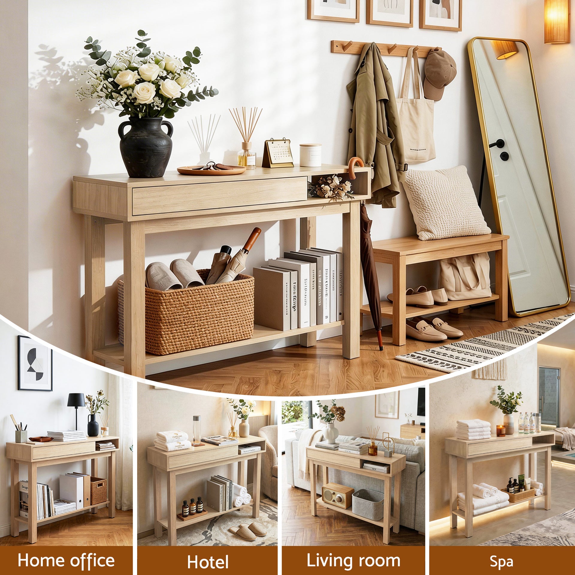 Artiss Console Table Entryway Hallway Sofa Side Table Drawer Shelf 100CM Wood Awezingly