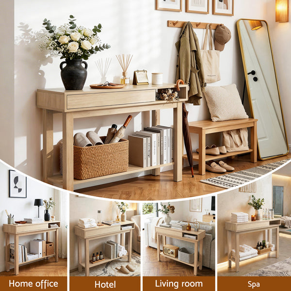 Artiss Console Table Entryway Hallway Sofa Side Table Drawer Shelf 100CM Wood Awezingly