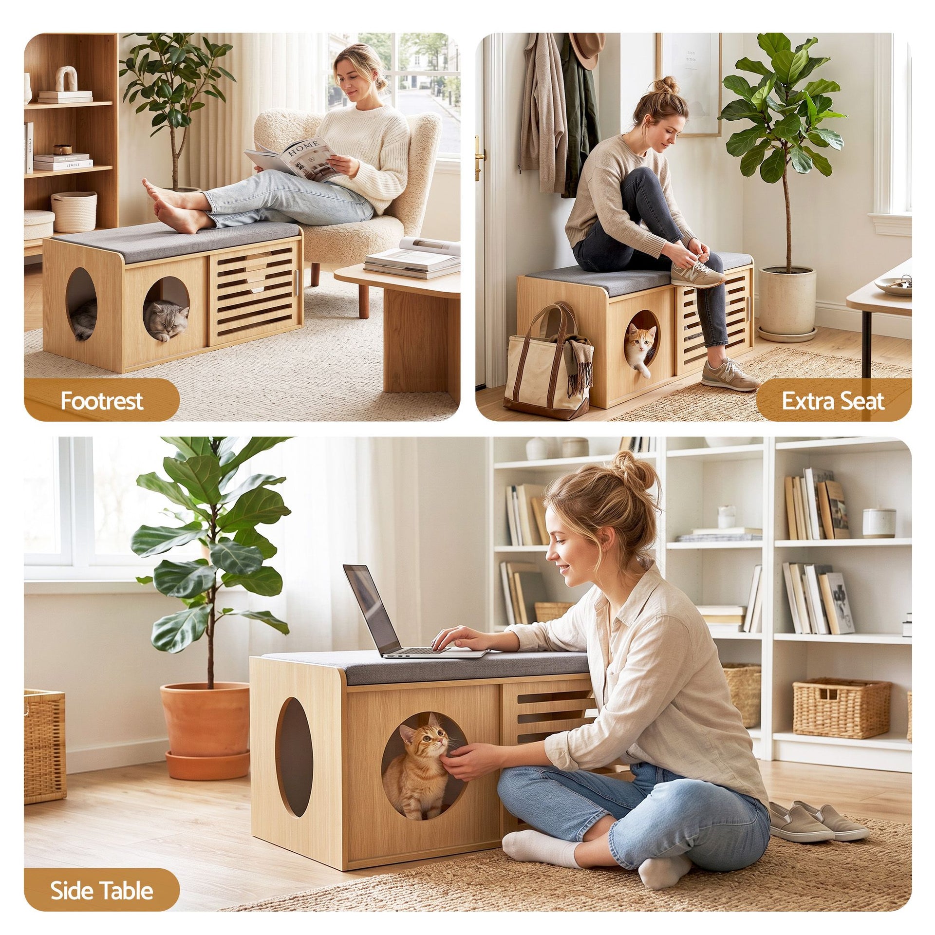 Artiss Pet Ottoman Footrest Bench with MDF Frame 100kg Capacity Natural Artiss