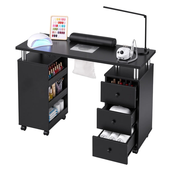 Artiss Manicure Table Nail Desk with Built-in Dust Collector Beauty Salon Station Drawers Shelves Wrist Cushion Wheels Black Artiss